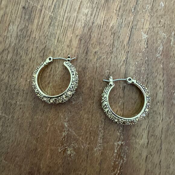 Monet VINTAGE Gold Tone Amber Rhinestone Hoop Earrings for Pierced‎ Ears - Picture 1 of 6